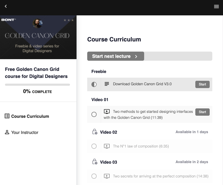 Screenshot of Golden Canon Grid course by Bont aka Adrian Somoza